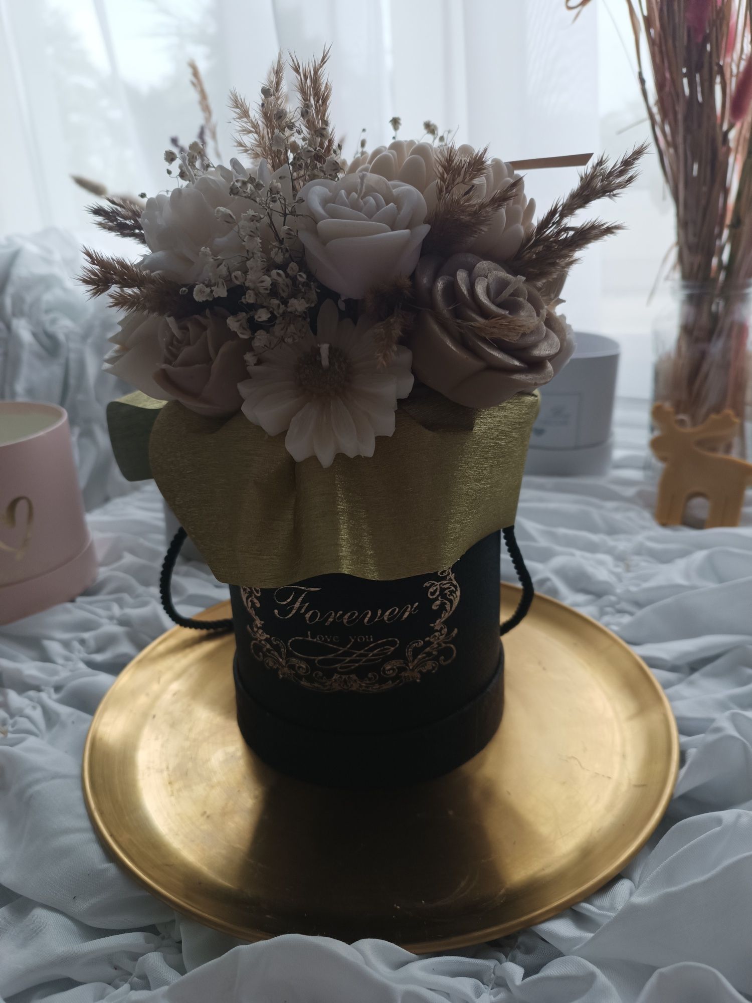 Bukiet ze świec sojowych, na prezent, dzień nauczyciela, flowerbox