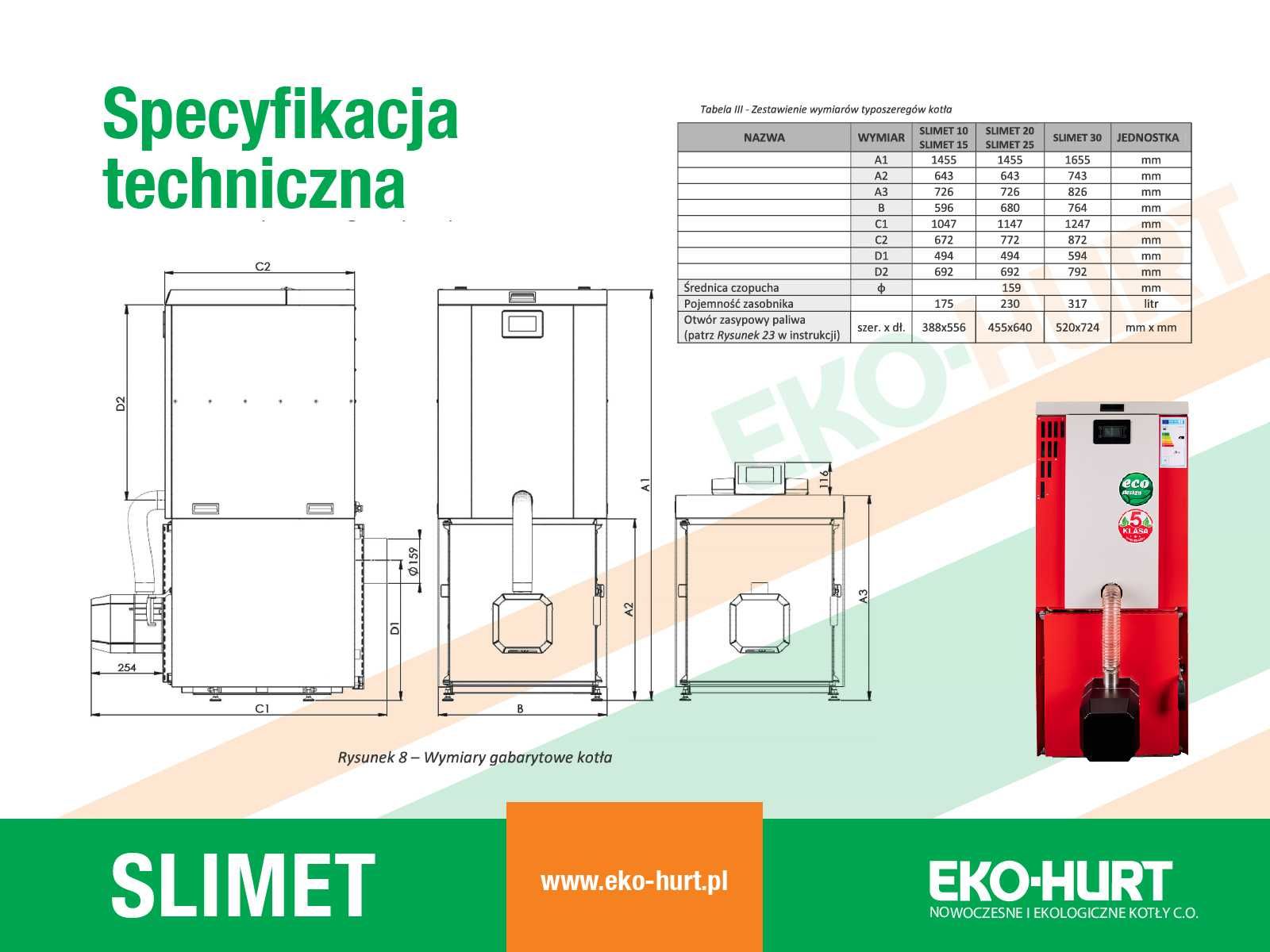 Kocioł SLIMET na pellet o mocy 28 kW z certyfikatem ECODESIGN 5 klasa
