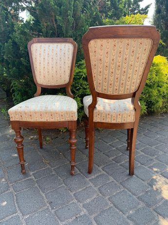 Krzesło krzesla antyczne drewniane tapicerowane na sprężynach 2 sztuki