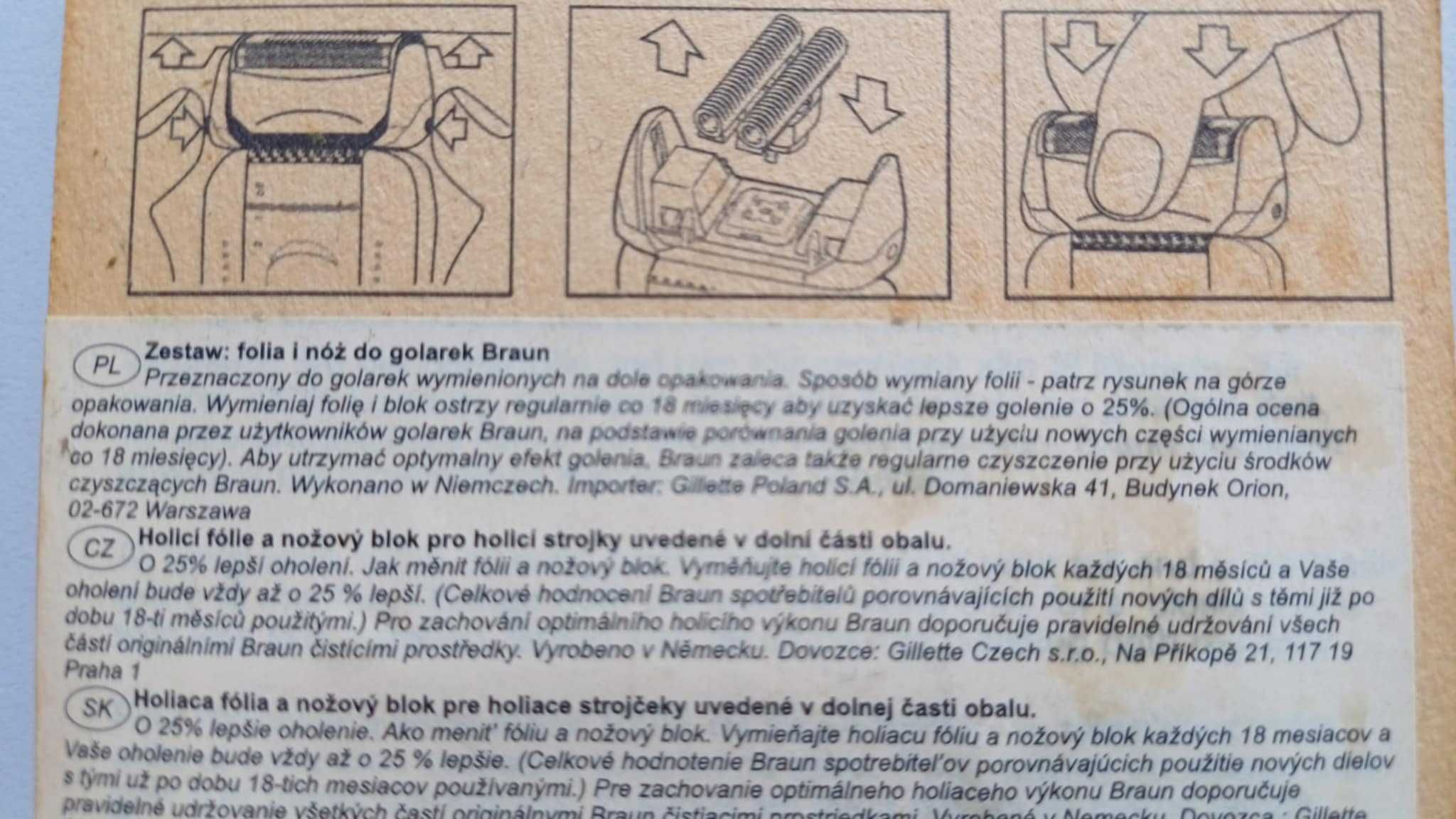 Zestaw : folia i nóż do golarek Braun typu 8000 np 8200, 8567 itd