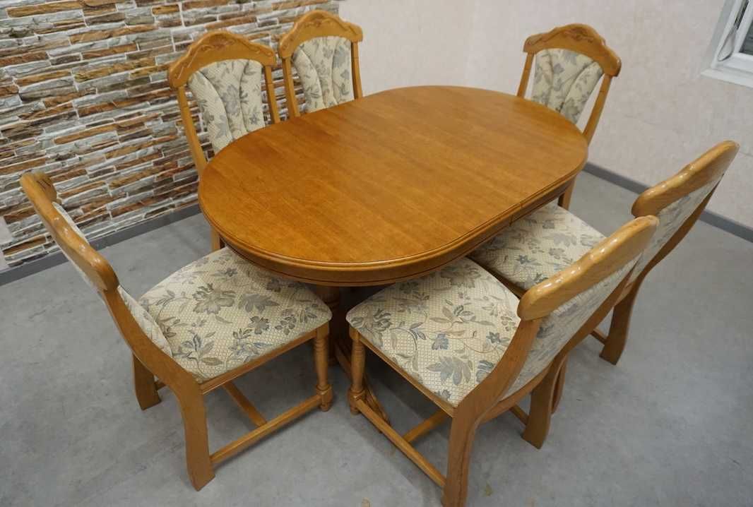 stół rozkładany do 280 (3 wstawki) dębowy + 6 krzeseł