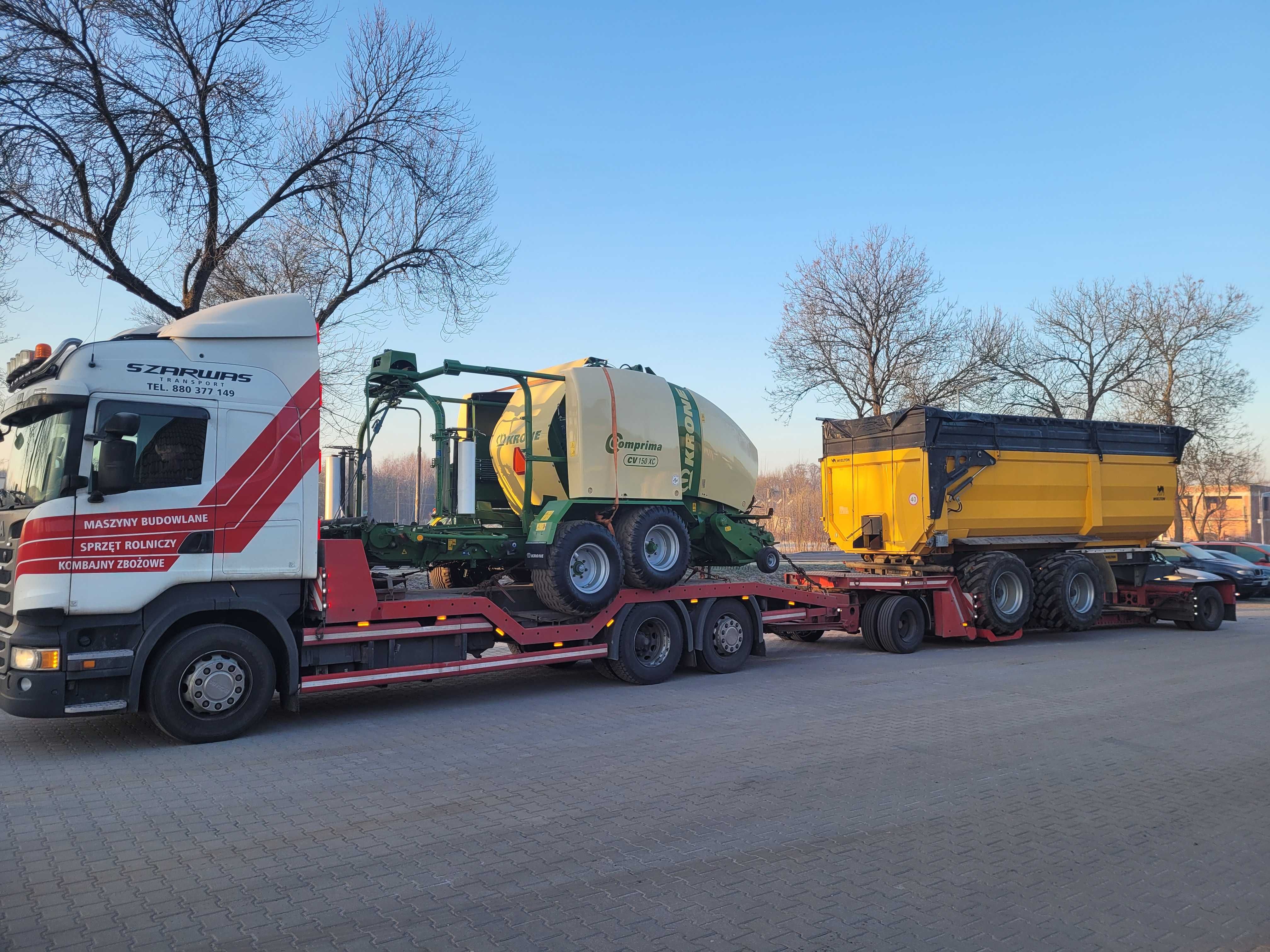 Transport kombajnów ciągników maszyn niskopodwoziowy laweta tiefbett