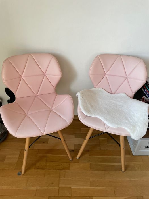 2szt krzesła skandynawskie pudrowy róż eko skóra