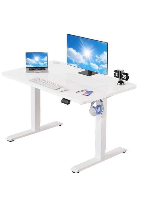 Biurko elektryczne białe – regulacja wysokości & pamięć ustawień
