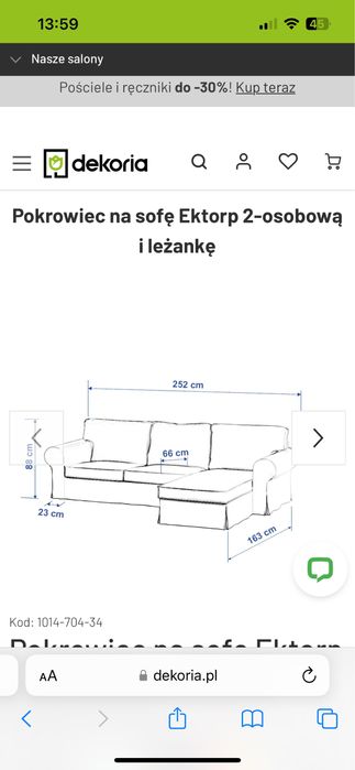 Pokrycie na sofę Ektorp Ikea oryginalny z Dekoria. Prawie nieużywany