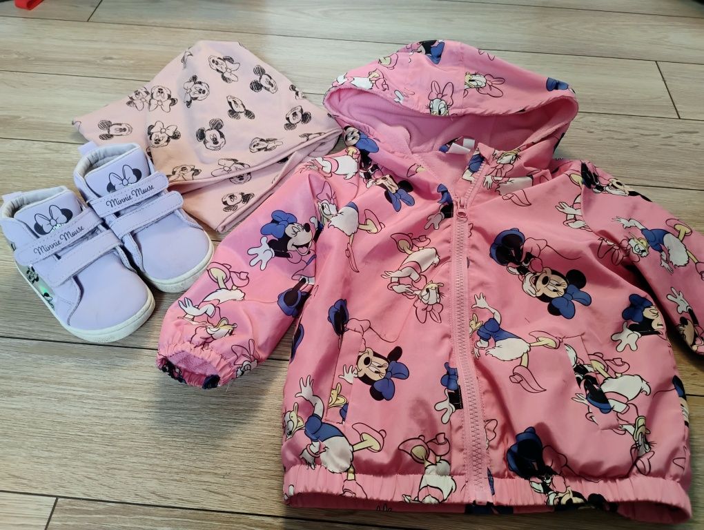 Kurtka dla dziewczynki lekko ocieplana czapka komin myszka Minnie