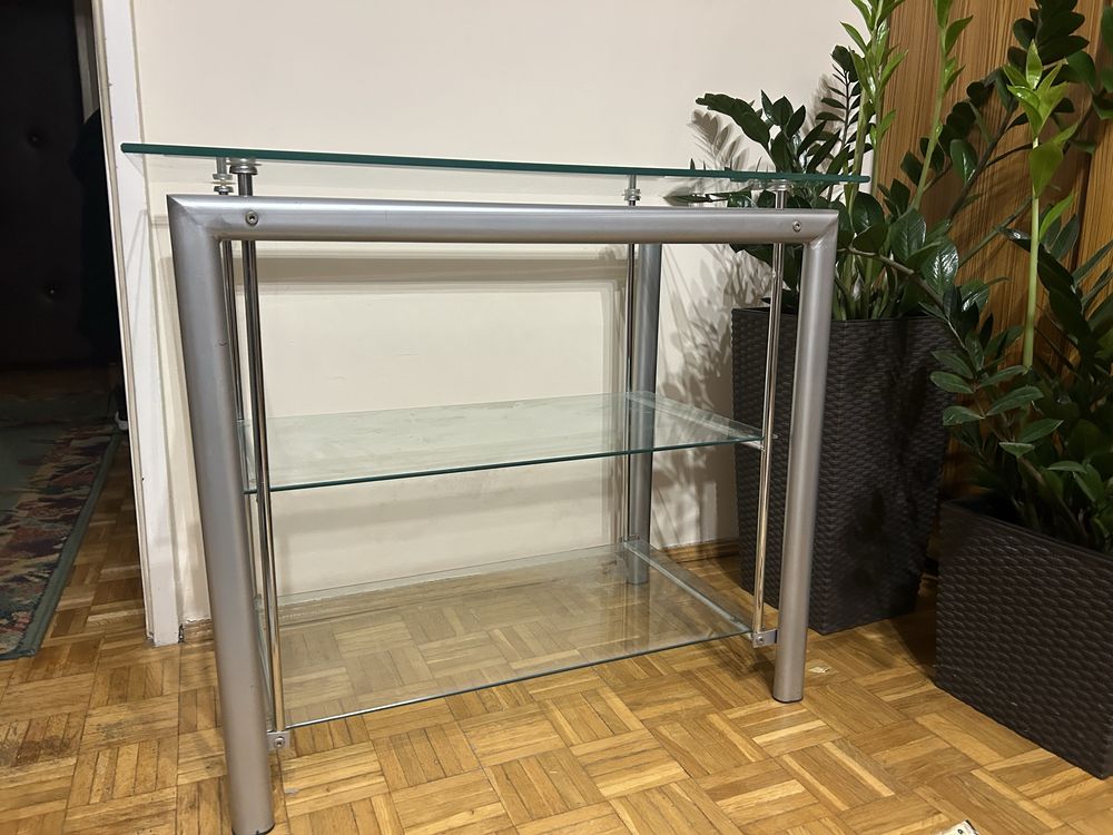 Szklany stolik rtv jysk stan bdb chrom nowoczensy loft