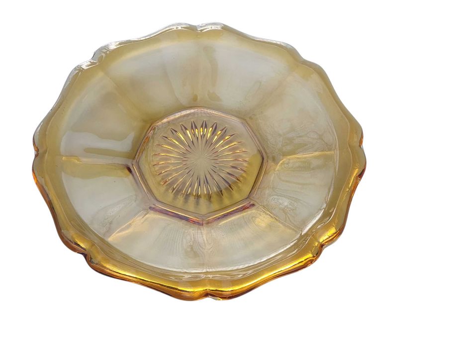 Stara szklana patera talerz misa ozdobna w kolorze miodowym lata 30