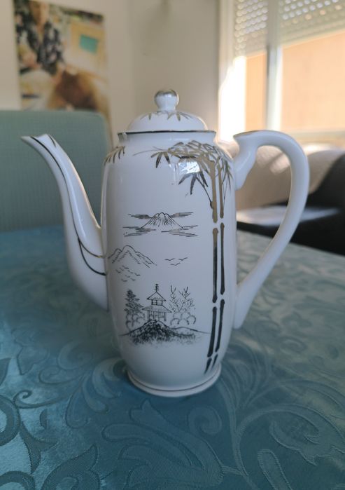 Conjunto de chá/café japonês vintage com litofania geisha porcelana