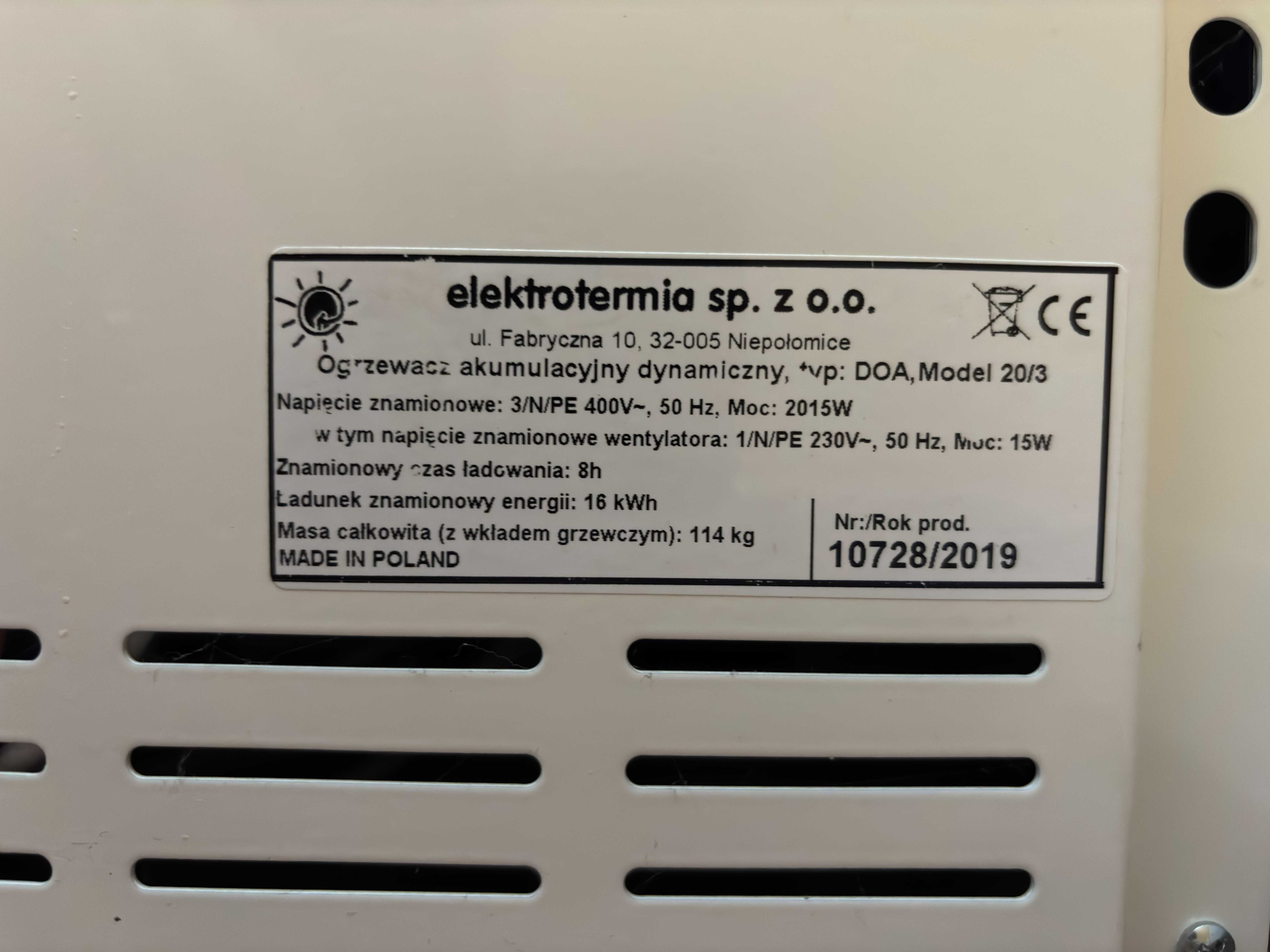 Grzejnik akumulacyjny dynamiczny Elektrotermia DOA 20.3 – 3 sztuki