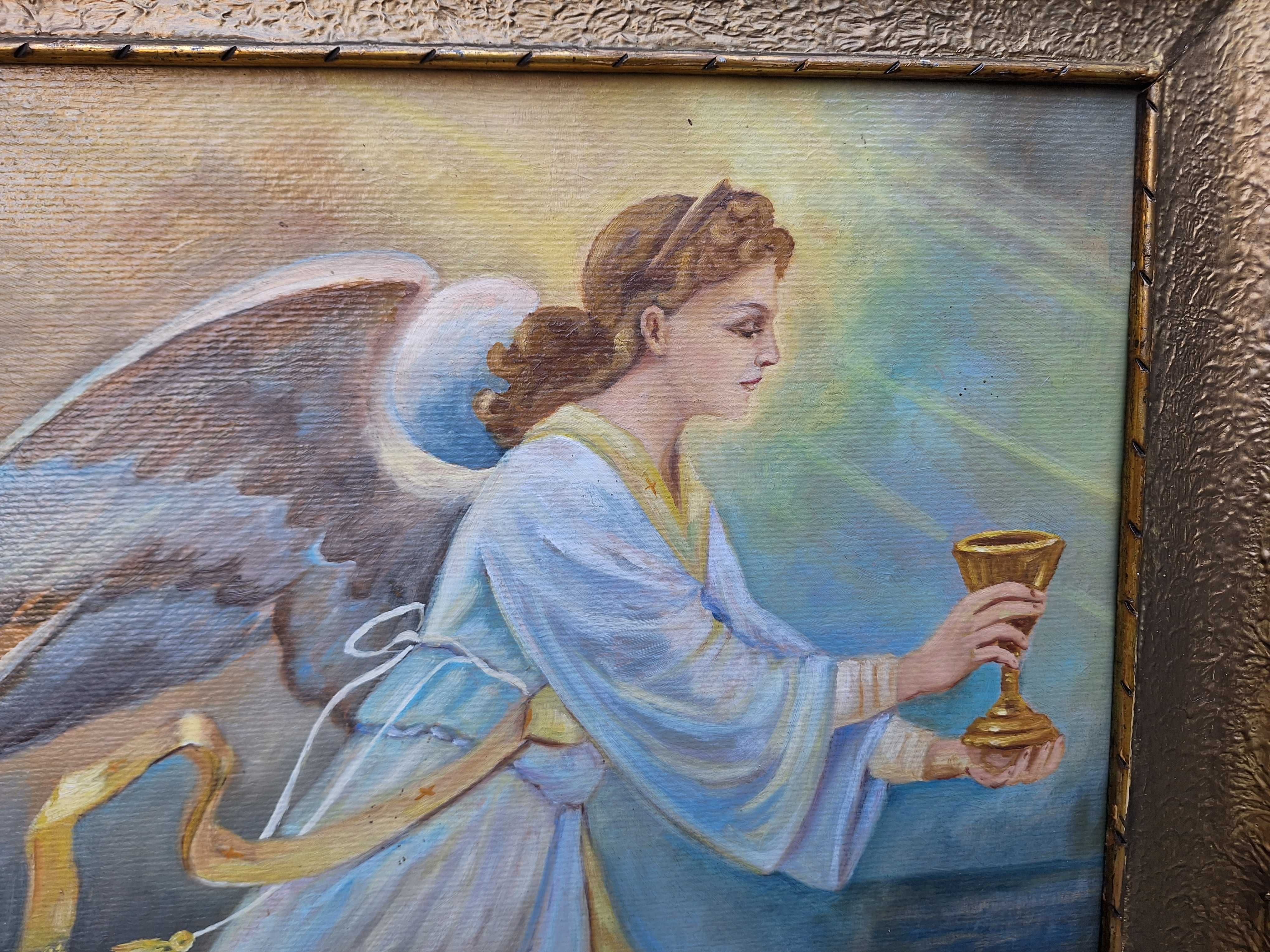 Anioł z kielichem-stary obraz olejny-pocz.XXw