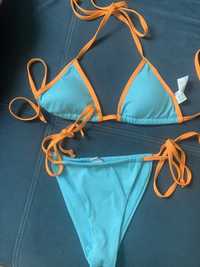 Bikini strój kąpielowy Primark niebiesko pomarańczowy wiązany