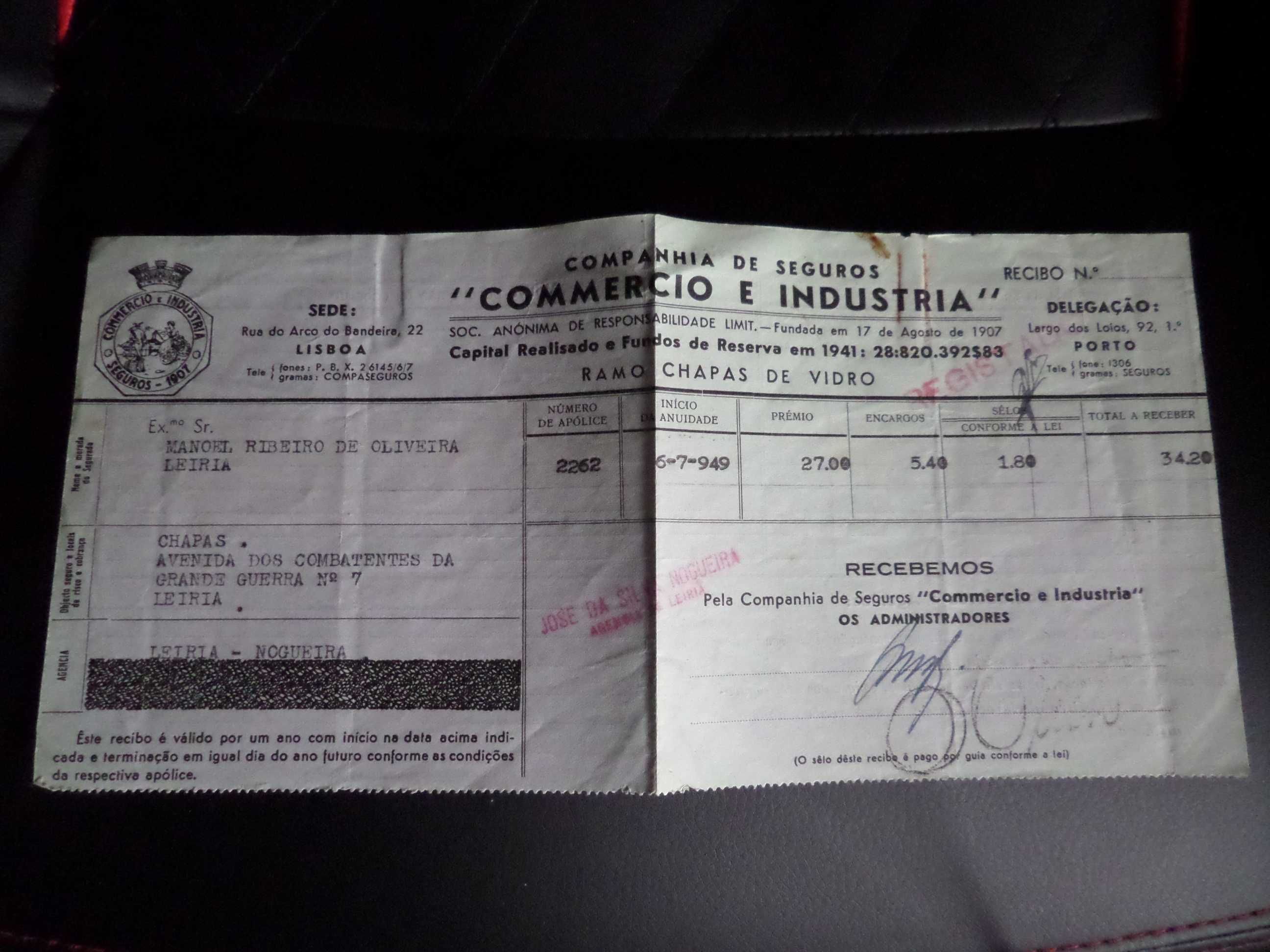 Documento : 'Recibo' do Ano  1949