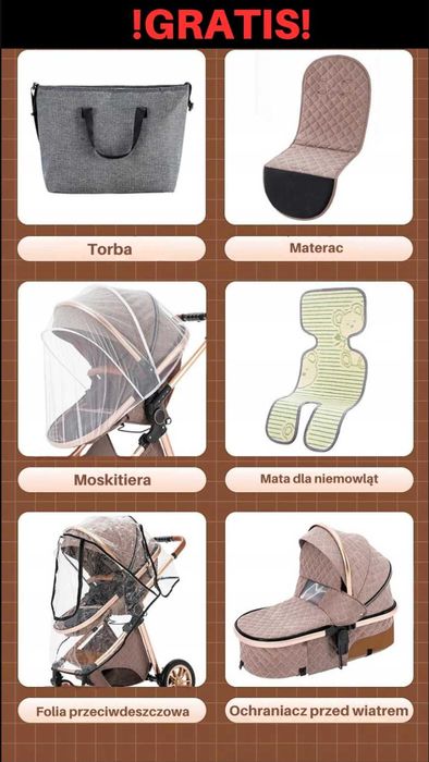 Wielofunkcyjny Wózek 3w1 – Gondola, Spacerówka, Fotelik + Akcesoria!