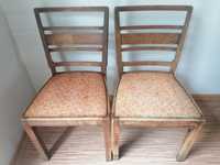 Stare 2 dębowe krzesła drewniane, PRL, do renowacji, tapicerka na dru