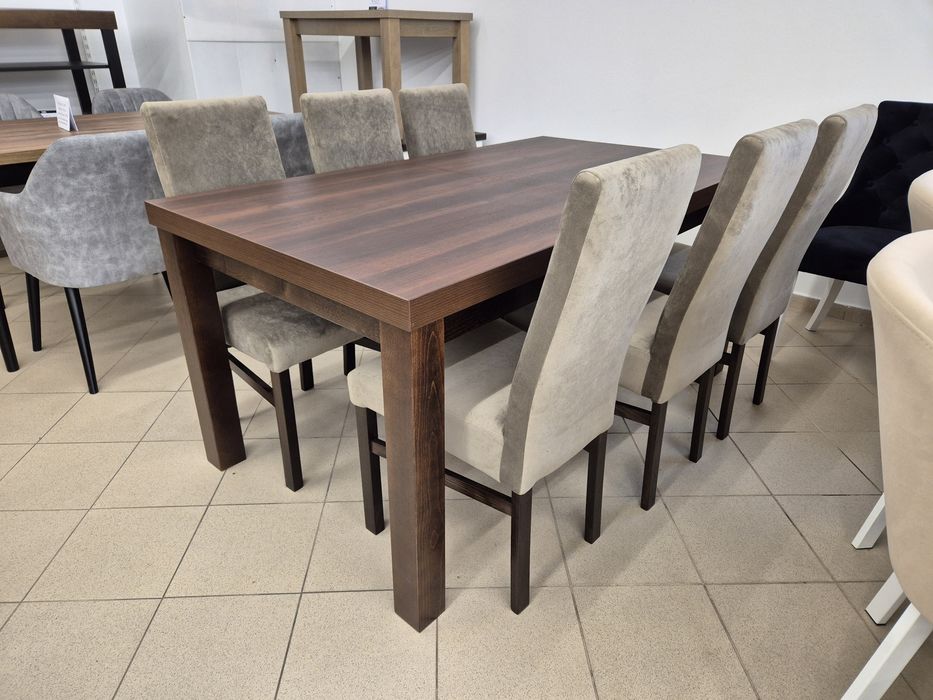 Nowy zestaw, stół 160/240/90 + 6 krzeseł, ciemny orzech