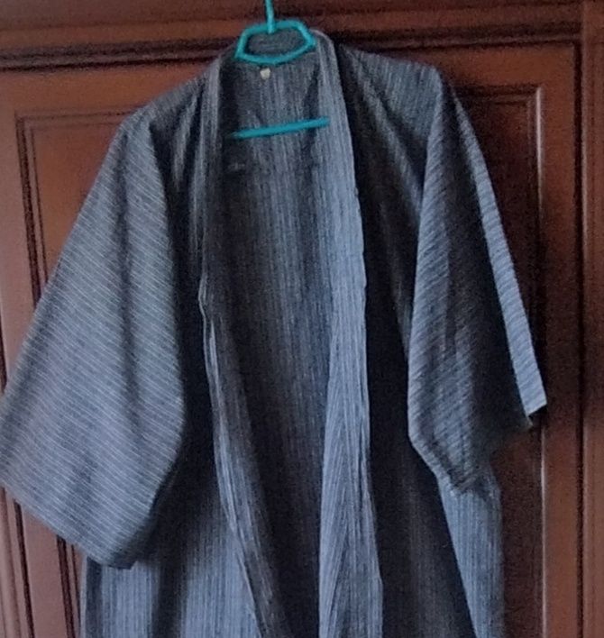 Кимоно(банный халат) 100% коттон цвет темно серый в полоску оверсайз
