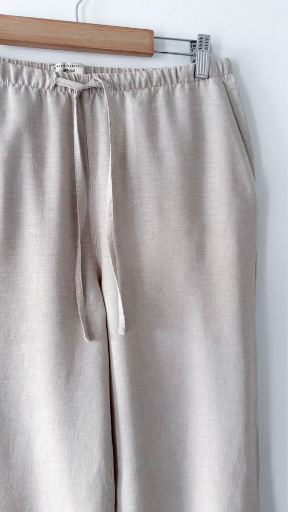Spodnie len i bawełna Gina Tricot premium jasny beż szeroka nogawka