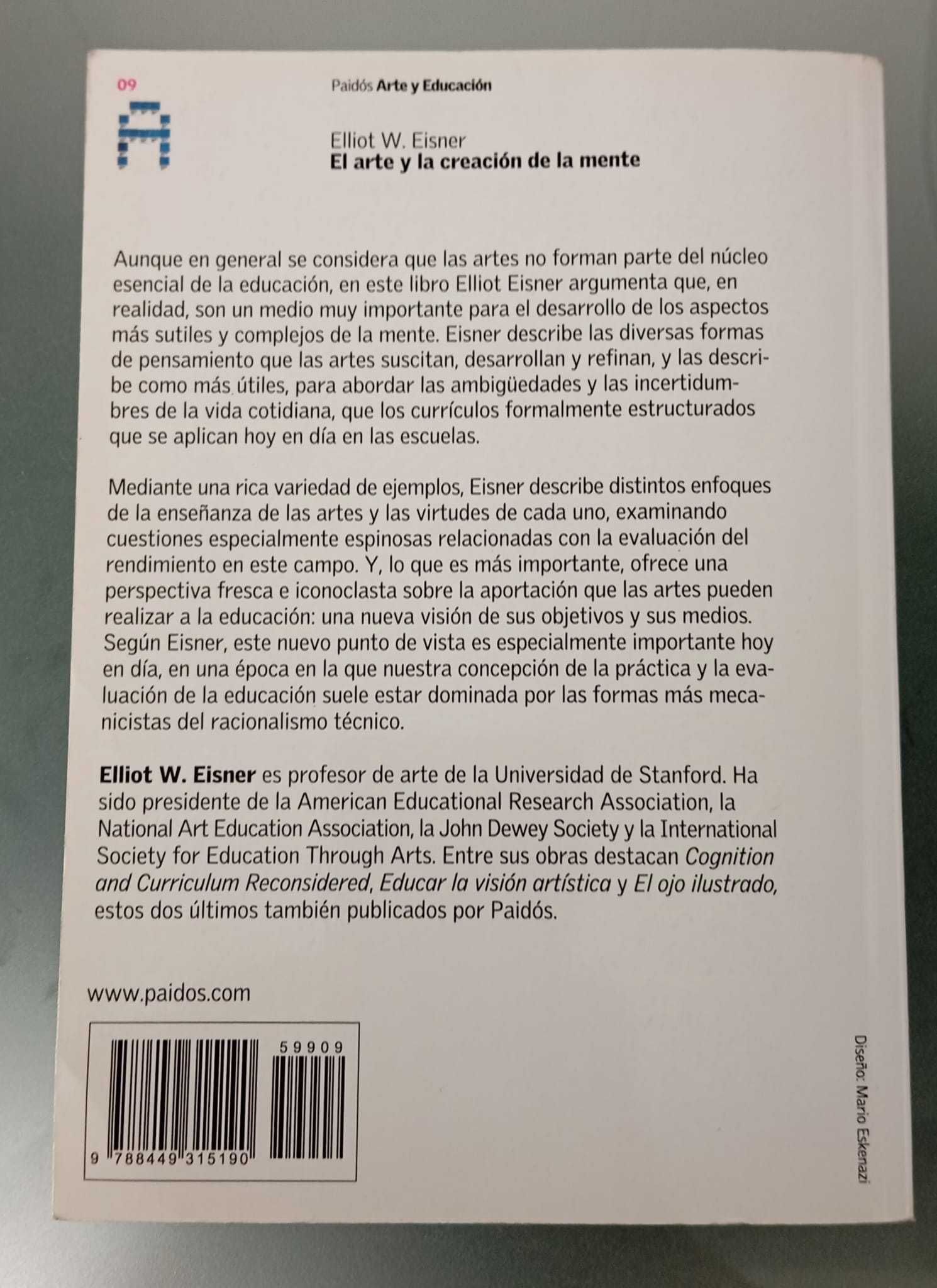 Livro El arte y la creación de la mente", de Elliot W. Eisner