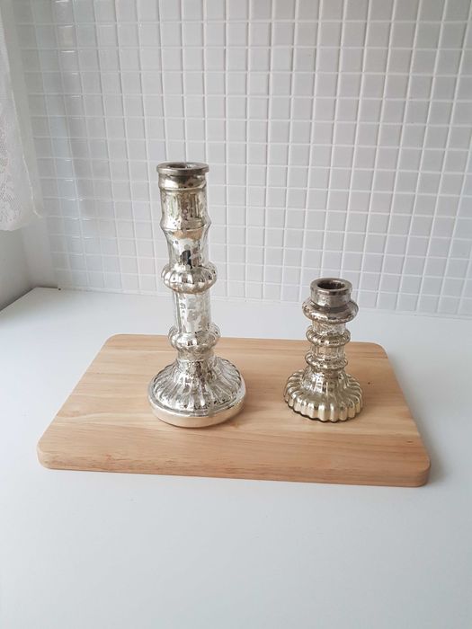 Zestaw świeczników Vintage srebrne szkło