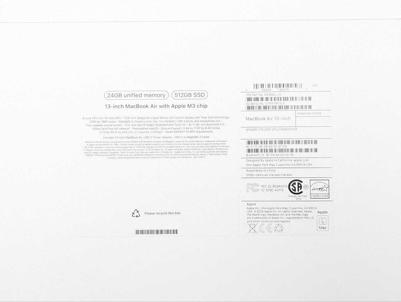 Apple MacBook Air 13 M3 24 GB / 512 GB czarny/  jak nowy, 2 cykle