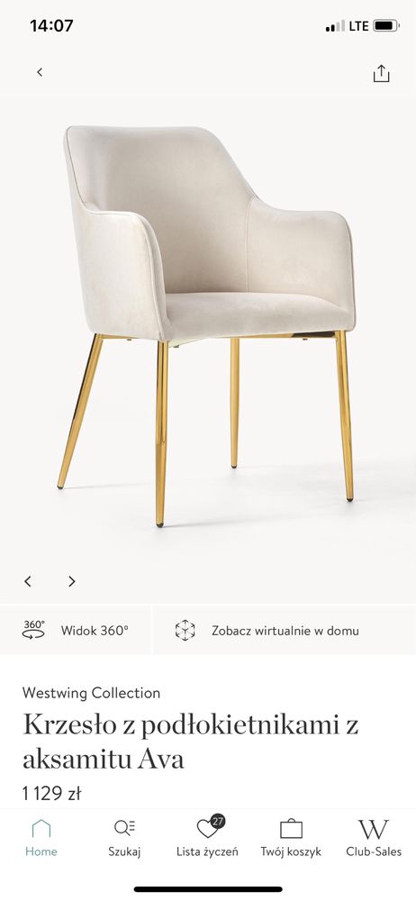 Krzesło tapicerowane z aksamitu Westwing collection