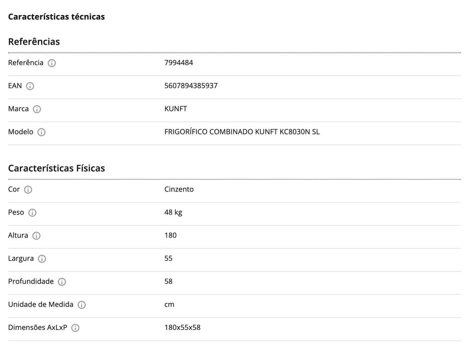 Vendo frigorifico usado mas em muito boas condições da Kunft