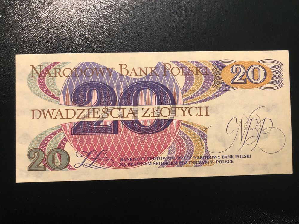 Banknot 20 złotych zł 1982 banknoty prl seria AU