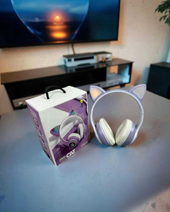 Нові bluetooth навушники з вушками та яскравою led-підсвіткою