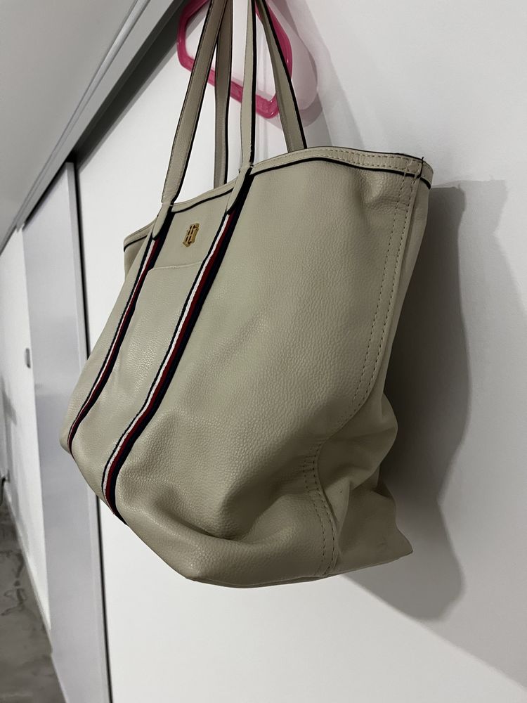 torebka torba shopper bag tommy hilfiger beżowa