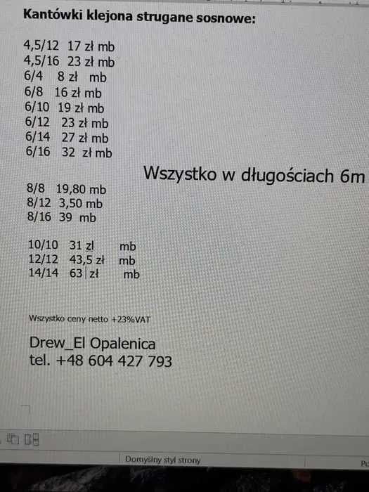 kantówka strugana BSH 10/10, 12/12, 14/14 i inne