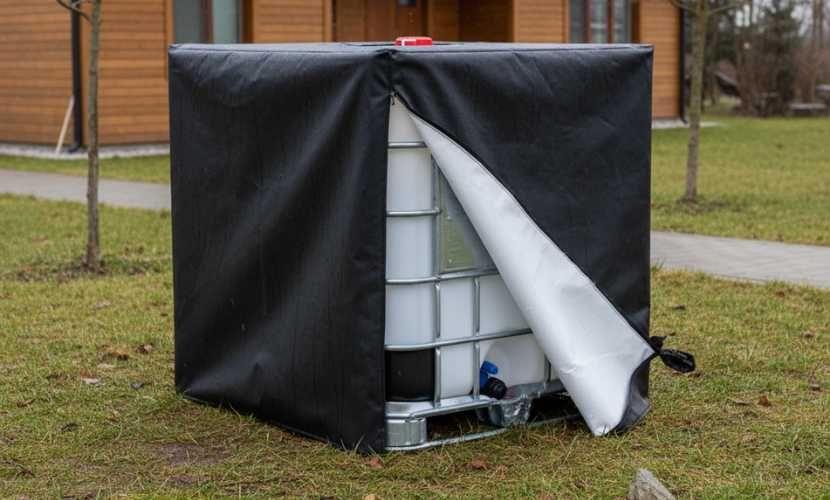 Całoroczny pokrowiec ETUI na zbiornik MAUZER IBC 1000L Oxford czarny