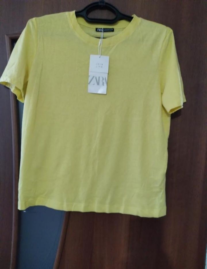 Zara футболка котон хлопок желтая