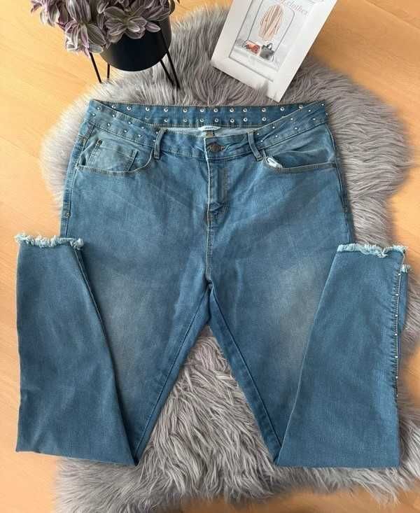 Jeansy damskie basic casual high weist skinny denim bawełniane 42/XL