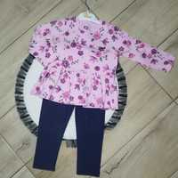 Komplet kwiaty bluzka legginsy róż dla dziewczynki 5/6 lat