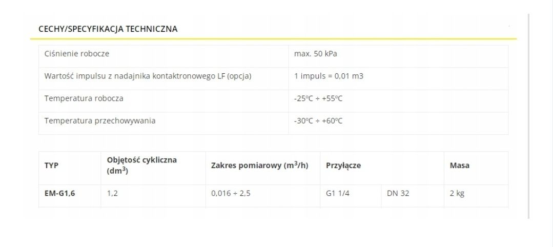 Gazomierz G 1.6 Elektrometal Podlicznik
