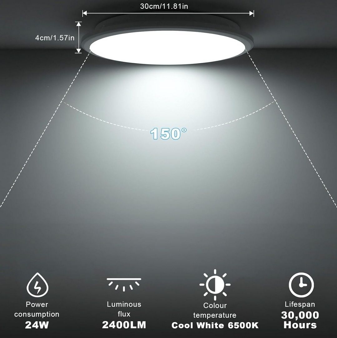 LUTW Lampa sufitowa LED 24W lampa sufitowa LED 3000K 30 cm