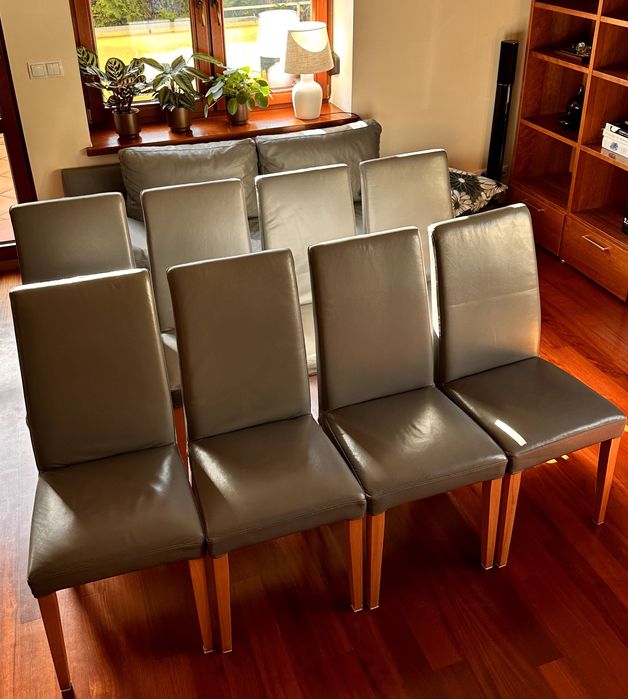 Zestaw mebli skórzanych do salonu - sofa/kanapa, puf i 8 krzeseł