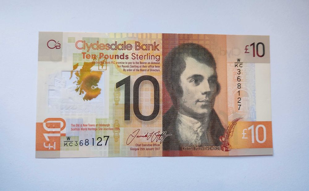 Банкнота 10 фунтов 2017 г Полимер Шотландия