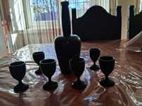 Garrafa e 6 cálices em Pau Preto