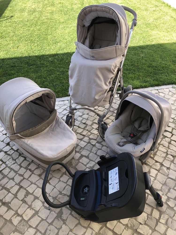 Conjunto Bébécar alcofa, babycoque e carro de passeio. Base isofix.