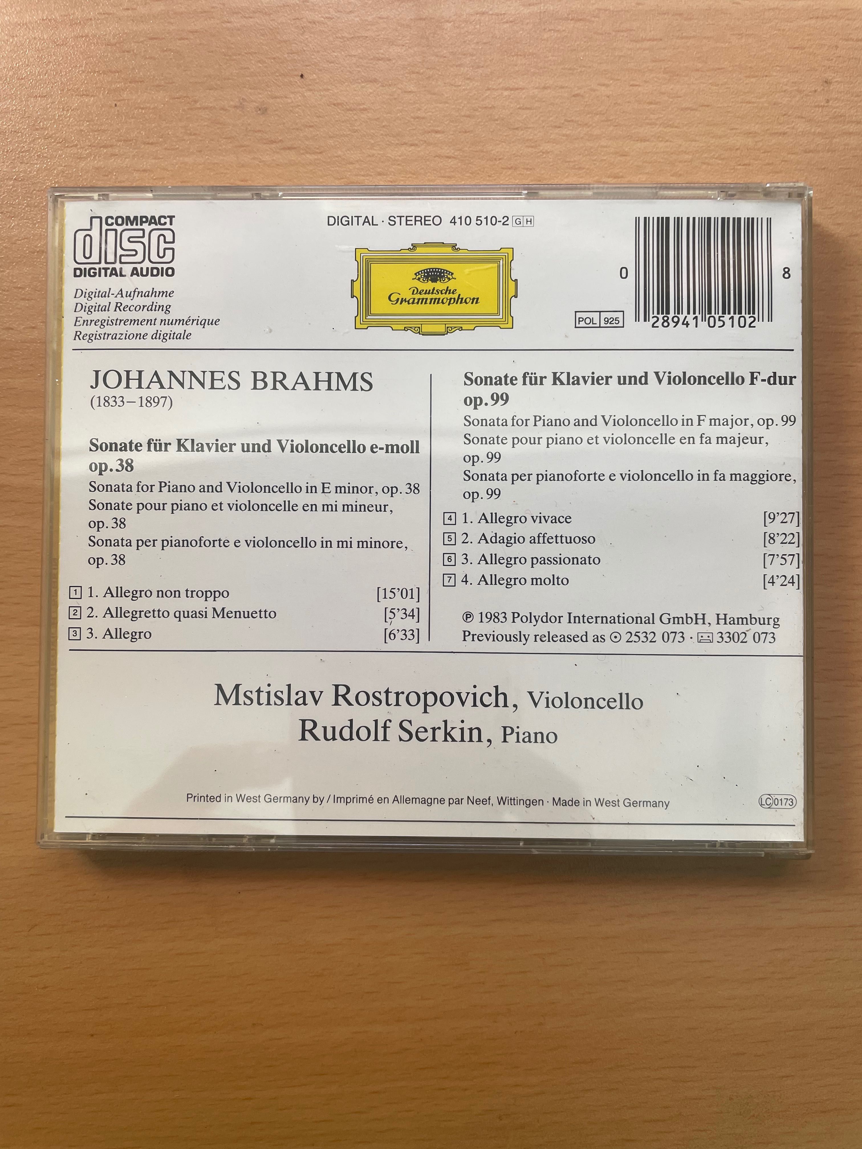 CD Johannes Brahms , Rostropovich, Serkin: Die Cellosonaten