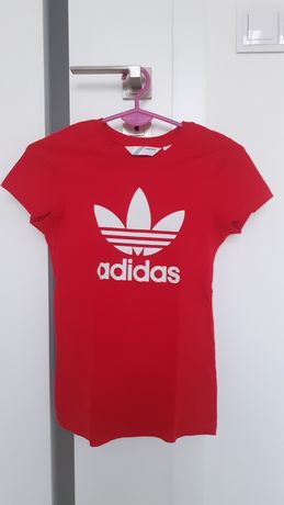 Bluzka damska koszulka t-shirt czerwona Adidas Treofil XS 34 białe log