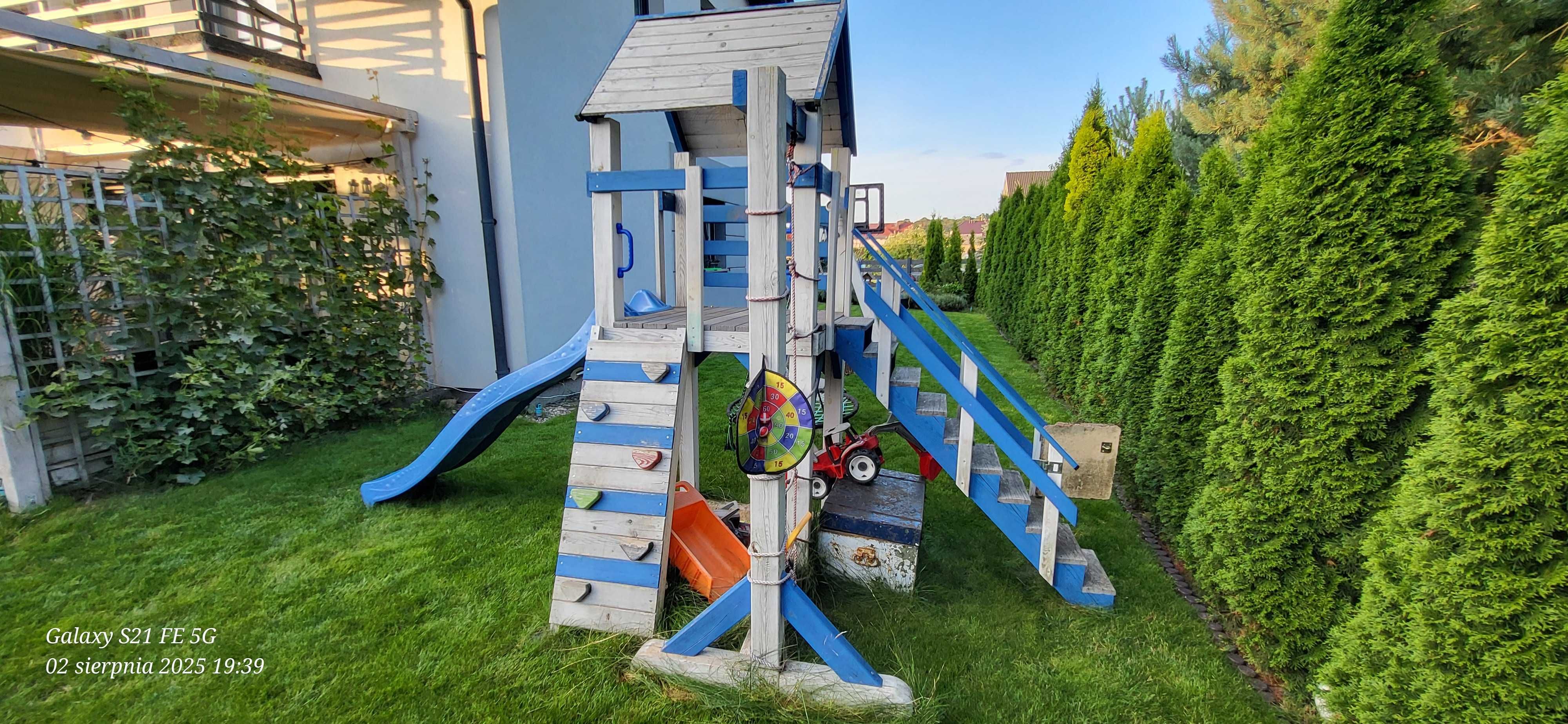 Plac zabaw solidny kantówka 10x10 zjeżdżalnia huśtawki bocianie gniazd