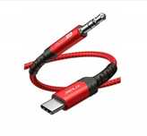 Kabel USB-C Do 3,5mm Audio Jack - JSAUX - Czerwony, Nylonowy, Mocny 1m