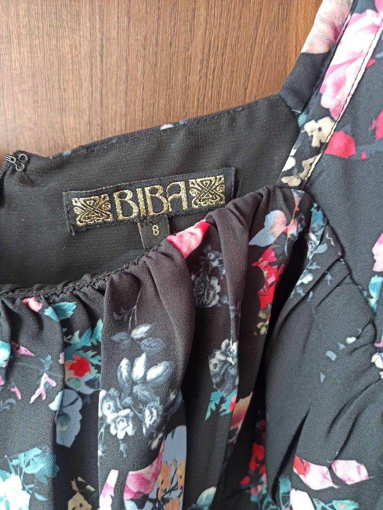 Piękna wiązana bluzka w kwiaty Biba S top floral kwadratowy dekolt