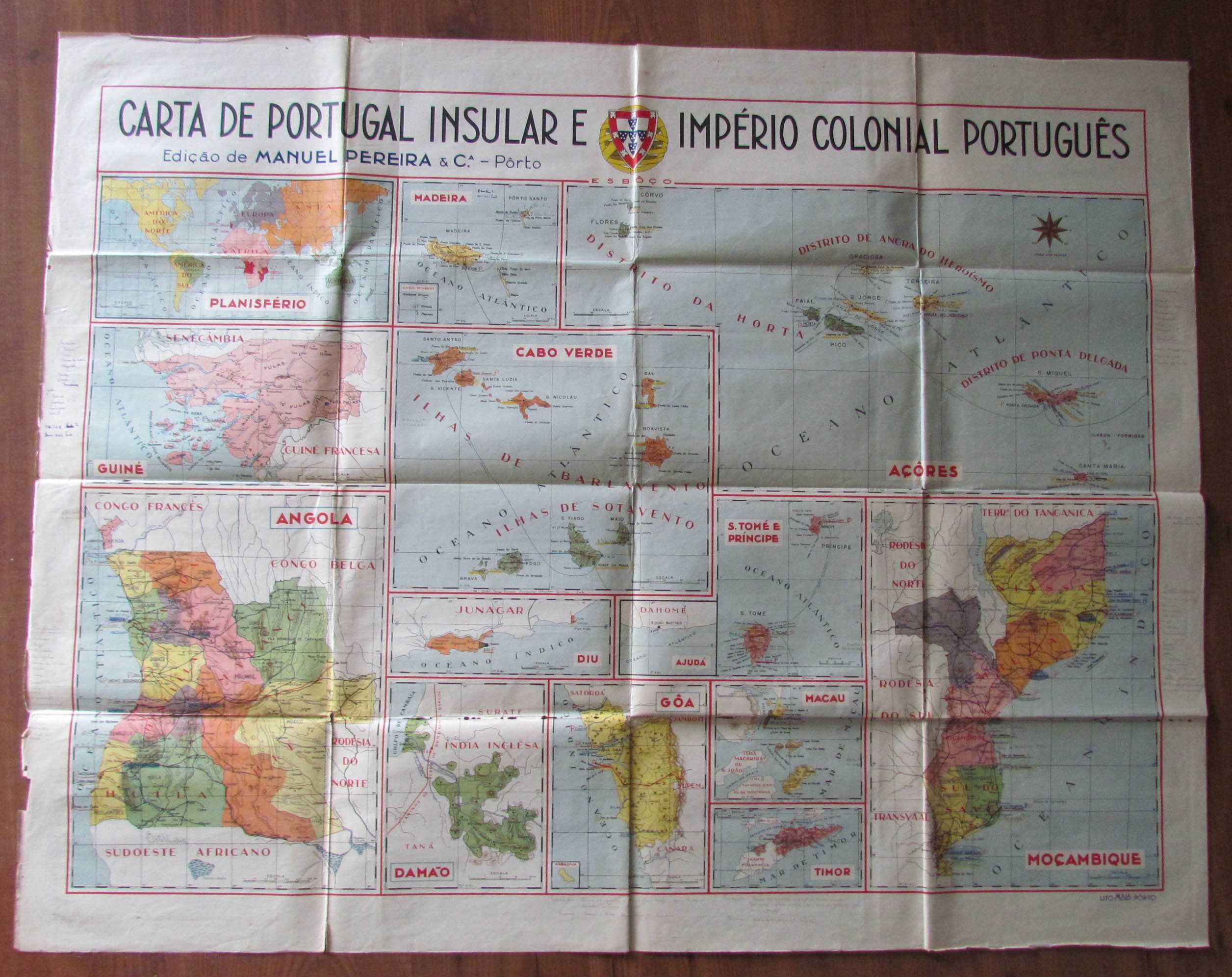 Mapa Carta Portugal Insular e Império Colonial Português
