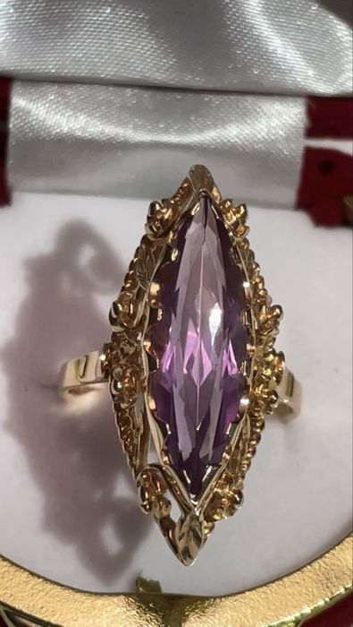 Перстень,кольцо, золото ссср, Маркиз, александрит, 583 пробы