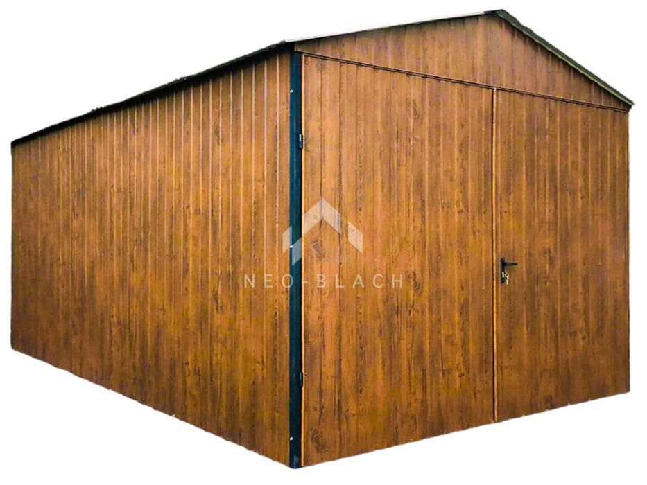 Blaszak - Garaż Blaszany 4X6M Brama Drewnopodobny Dwuspadowy Nb109