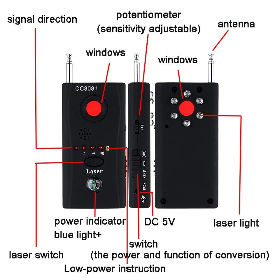 Detector de câmaras Espiã e frequência 1MHz a 6.00Ghz CC308+ NOVO